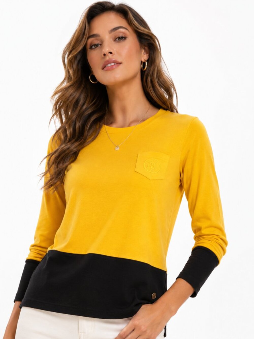 Lauren Active Ralph Lauren Yellow Black Colorblock Long Sleeve Tee Small Preppy
